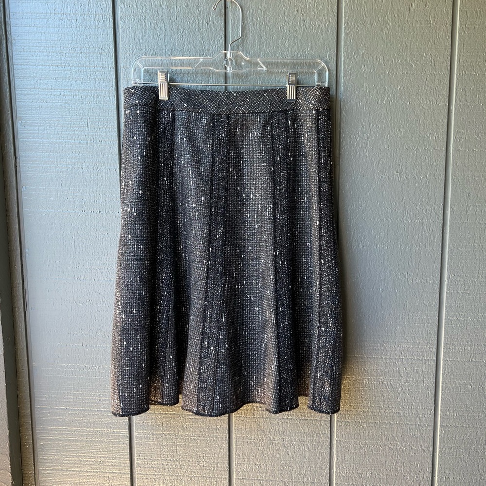 Coldwater Creek Silver Bell Gray White Metallic Tweed A-Line Fall Winter Skirt